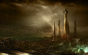 Картинка star+wars +the+force+unleashed+-+ultimate+sith+edition фэнтези башни ветер мусор будущее raxus+prime планета-свалка