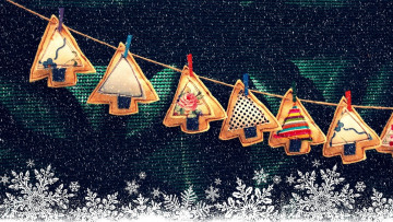 Картинка праздничные украшения снежинки прищепки веревка гирлянда