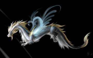 Картинка фэнтези драконы черный фон морда взгляд рога крылья хвост арт дракон