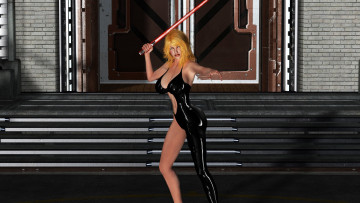 Картинка 3д+графика фантазия+ fantasy девушка фон взгляд униформа латекс меч