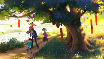 Картинка рисованное кино +мультфильмы семья прогулка дорога деревья