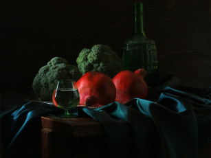 Картинка ира быкова гранаты брокколи еда натюрморт