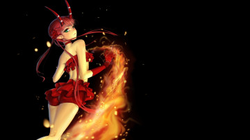 Картинка аниме control темный фон девушка рога огонь