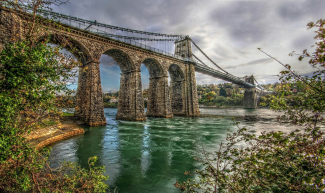 Обои картинки фото уэльс, города, мосты, река, каменный, старинный