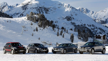 обоя mixed, автомобили, bmw, мини, бмв, снег, горы