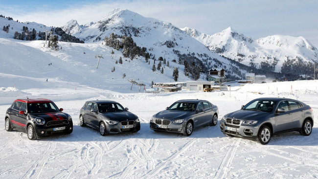 Обои картинки фото mixed, автомобили, bmw, бмв, мини, снег, горы