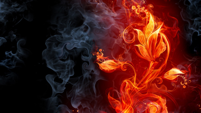 Обои картинки фото векторная графика, дым, огонь, цветок