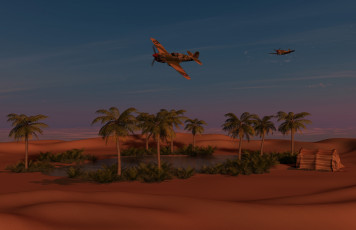 Картинка 3д+графика армия+ military пустыня оазис самолеты