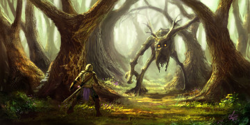 Картинка фэнтези существа рыцарь встреча лес монстр существо