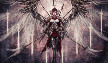 Картинка фэнтези ангелы взгляд девушка оружие арт ангел крылья фантастика