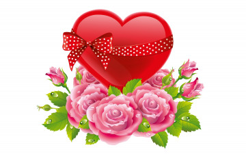 обоя праздничные, день святого валентина,  сердечки,  любовь, праздник, сердце, цветы, подарок, роза, день, святого, валентина, арт, бант