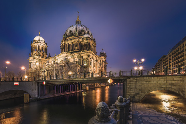 Обои картинки фото berlin cathedral, города, берлин , германия, собор, ночь