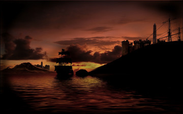 Картинка корабли 3d море парусник ночь