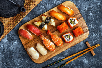 Картинка еда рыба +морепродукты +суши +роллы японская ассорти суши роллы кухня