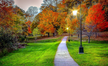 Картинка природа парк осень аллея фонари