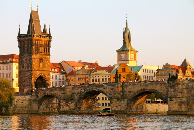 Обои картинки фото прага, города, прага , Чехия, река, мост, город