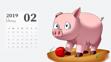 обоя календари, рисованные,  векторная графика, яблоко, свинья, поросенок
