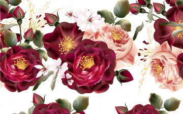 Картинка векторная+графика цветы+ flowers цветы винтаж бутоны белый фон текстура розы ретро