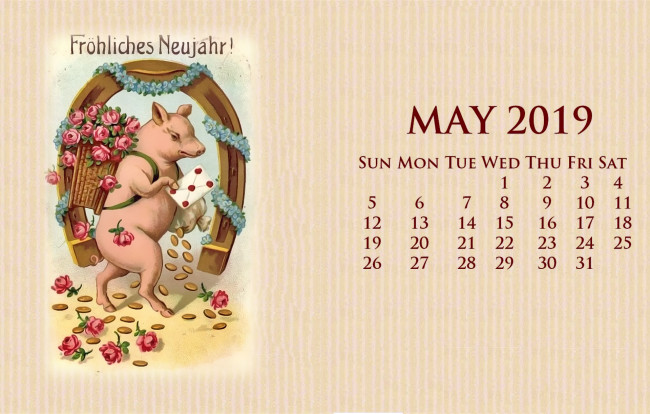 Обои картинки фото календари, рисованные,  векторная графика, письмо, цветы, свинья, корзина, поросенок