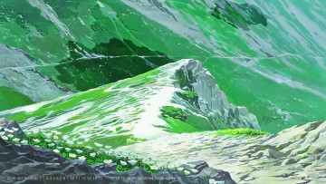 Картинка календари аниме природа зеленый пейзаж calendar 2020 тропа гора цветы