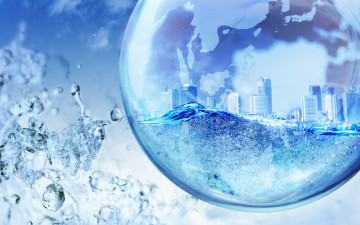 Картинка 3д+графика атмосфера настроение+ atmosphere+ +mood+ земля город шар брызги вода