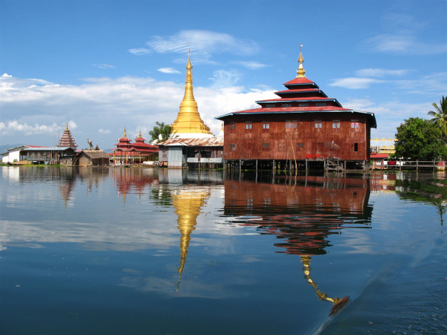 Обои картинки фото inle, lake, myanmar, города, здания, дома, пагода