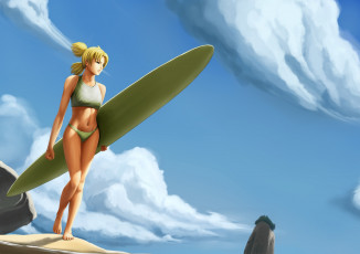 Картинка аниме naruto облака доска пляж песок небо темари девушка купальник