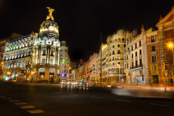 Картинка города мадрид+ испания madrid spain мадрид ночь улица дома огни перекресток