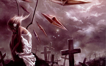 Картинка фэнтези девушки иной мир девушка кресты кладбище