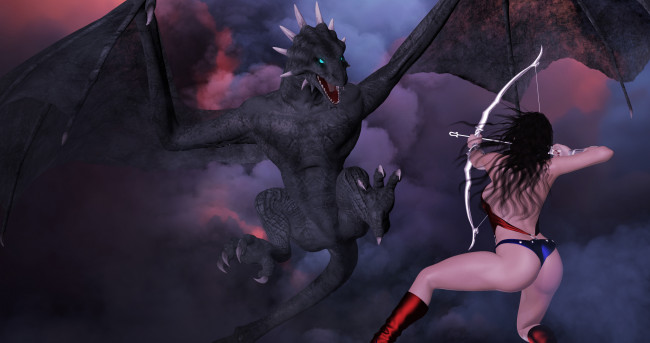 Обои картинки фото 3д графика, fantasy , фантазия, крылья, демон, лук, супермен
