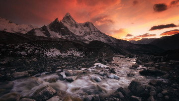 Картинка природа горы реки восход