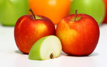обоя еда, Яблоки, яблоки, красный, зеленый, долька