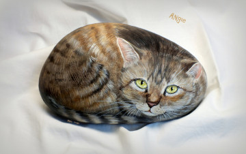 Картинка разное ремесла +поделки +рукоделие камень ткань рисунок кот