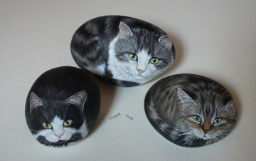 Картинка разное ремесла +поделки +рукоделие нарисованные коты камни рисунки
