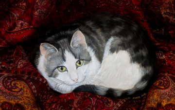 Картинка разное ремесла +поделки +рукоделие рисунок кот камень ткань