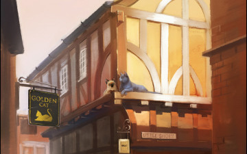 Картинка рисованное животные +коты кошка вывеска кот дом