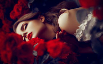 Картинка девушки -+лица +портреты шатенка лицо розы цветы
