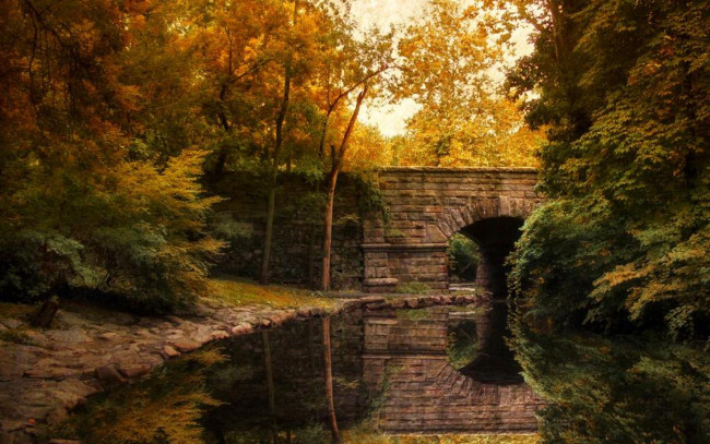 Обои картинки фото города, - мосты, мост, речка, деревья, осень