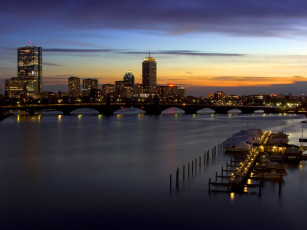 Картинка города огни ночного boston massachusetts