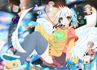Картинка аниме angels demons кисть девушка крылья наушники