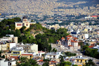 Картинка города афины греция крыши дома панорама церковь