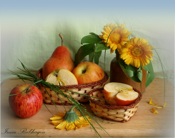 Обои картинки фото еда, натюрморт, яблоки, груши