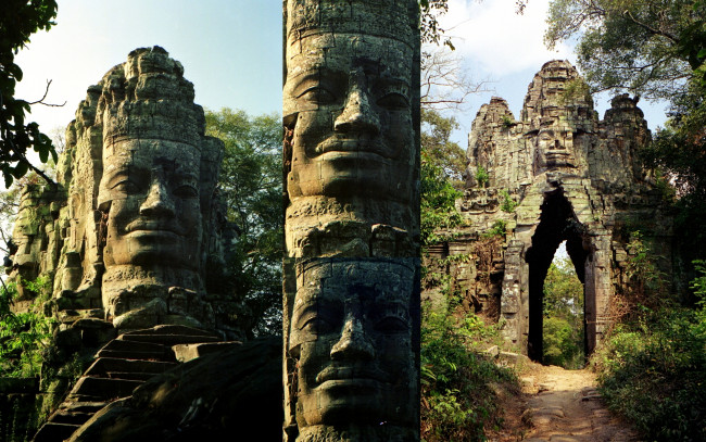 Обои картинки фото west, gate, of, angkor, thom, города, исторические, архитектурные, памятники, камбоджа