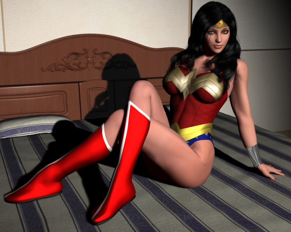 Обои картинки фото 3д графика, fantasy , фантазия, кровать, супермен, девушка