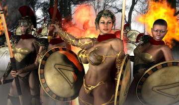 Картинка 3д+графика амазонки+ amazon оружие воительницы фон взгляд девушки
