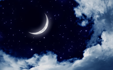 обоя космос, луна, landscape, night, небо, звезды, лунный, свет, moon, clouds, облака, stars, ночь