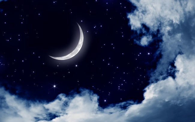 Обои картинки фото космос, луна, landscape, night, небо, звезды, лунный, свет, moon, clouds, облака, stars, ночь