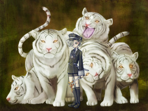 обоя аниме, touken ranbu, touken, ranbu, белые, тигры, мальчик, gokotai