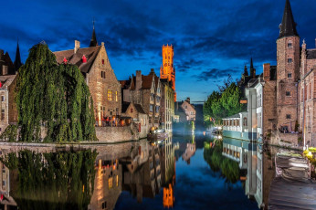 Картинка города брюгге+ бельгия отражение канал