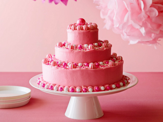 Обои картинки фото еда, торты, конфеты, торт, многоярусный, розовый